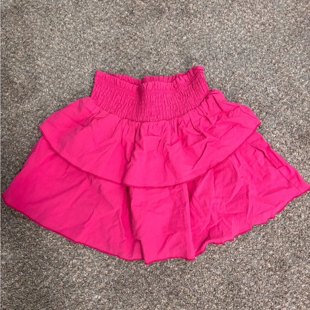 SHEIN Pink Bubble Mini Skirt with Smocked Ruffles